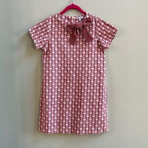 Elephantito Pink and White Short Sleeve Corduroy Floral Dress with Bow, Size 8